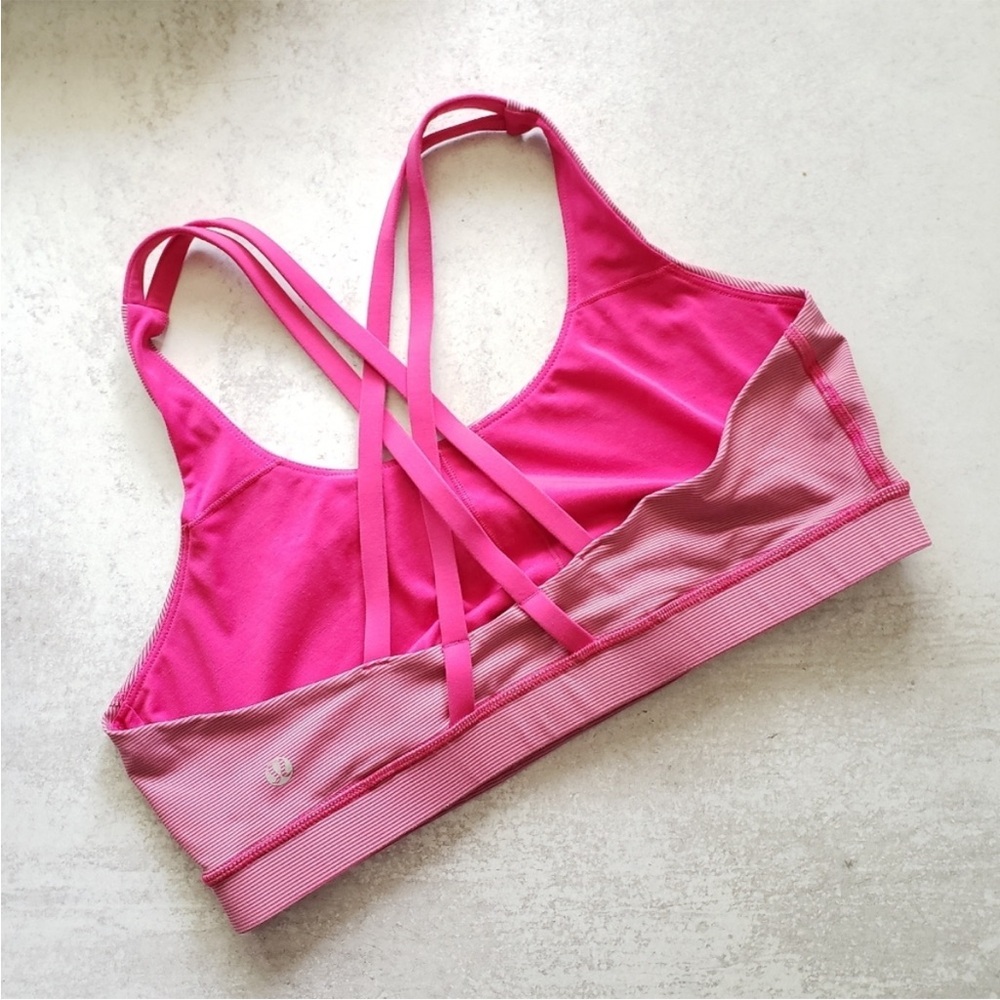 Lululemon Strappy Energy Sports Bra in Magenta Pink & Gray Stripes sz 12 / Large